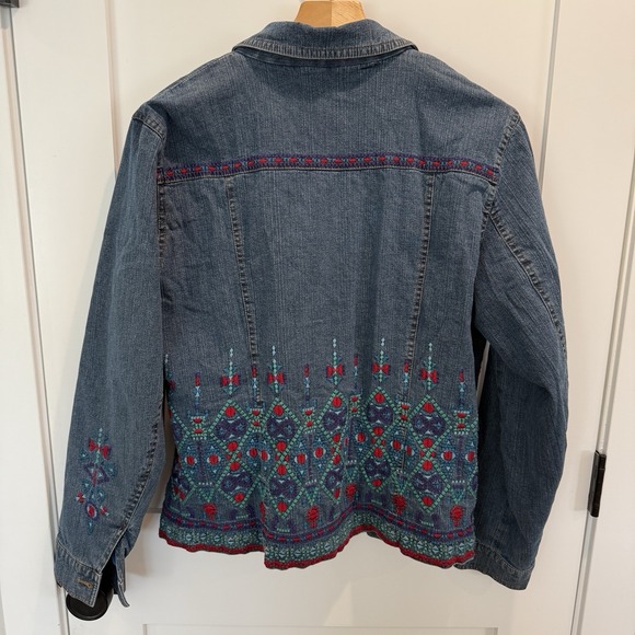 Coldwater Creek Lined Embroidered Denim Jacket Western  Aztec Ranch Style Sz LG - Picture 3 of 11